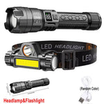 lampe frontale led rechargeable usb noir camping pêche étanche haute luminosité 180deg