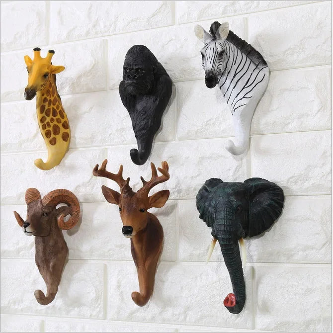 tête animale sculptée girafe gorille zèbre éléphant ram cerf décorative réaliste fixée