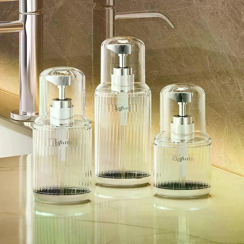 flacons cosmétiques transparents dorés rayures verticales moderne grande moyenne petite
