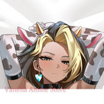 housse coussin imprimée anime oreilles chat cornes collier pendentif cœur blanc rose
