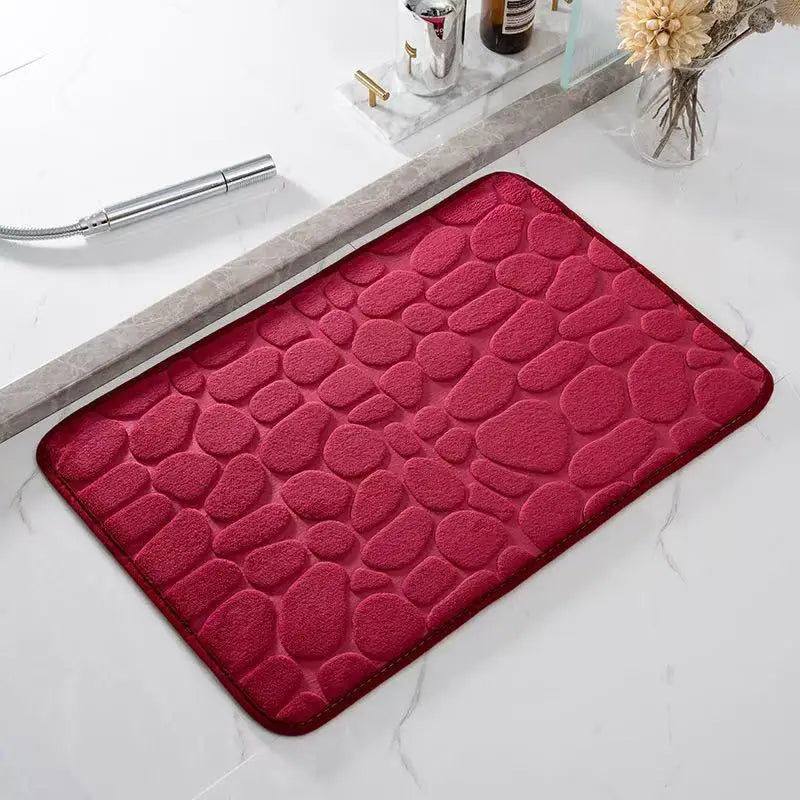 tapis bain gris moderne texture cailloux absorption eau antidérapant polyester pvc machine wash oblong