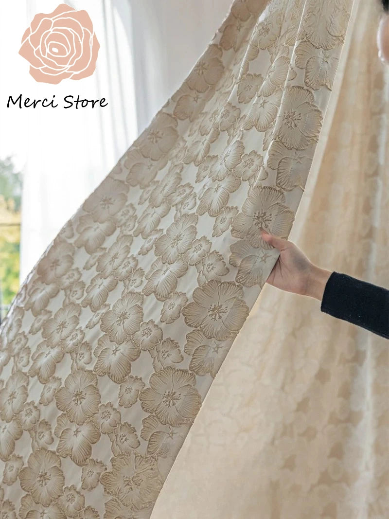 rideau classique bleu clair fleurs dorées occultant polyester chambre salon maison luxe épais épais