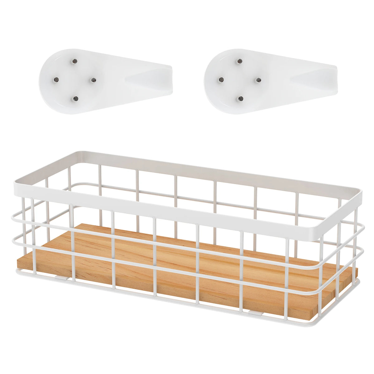 panier métallique industriel noir plateau bois rangement cuisine salle bains