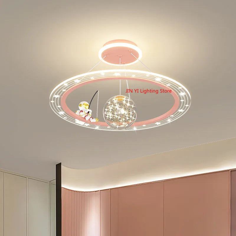 plafonnier moderne blanc rose étoiles concentrique télécommande lumière variable enfants chambre