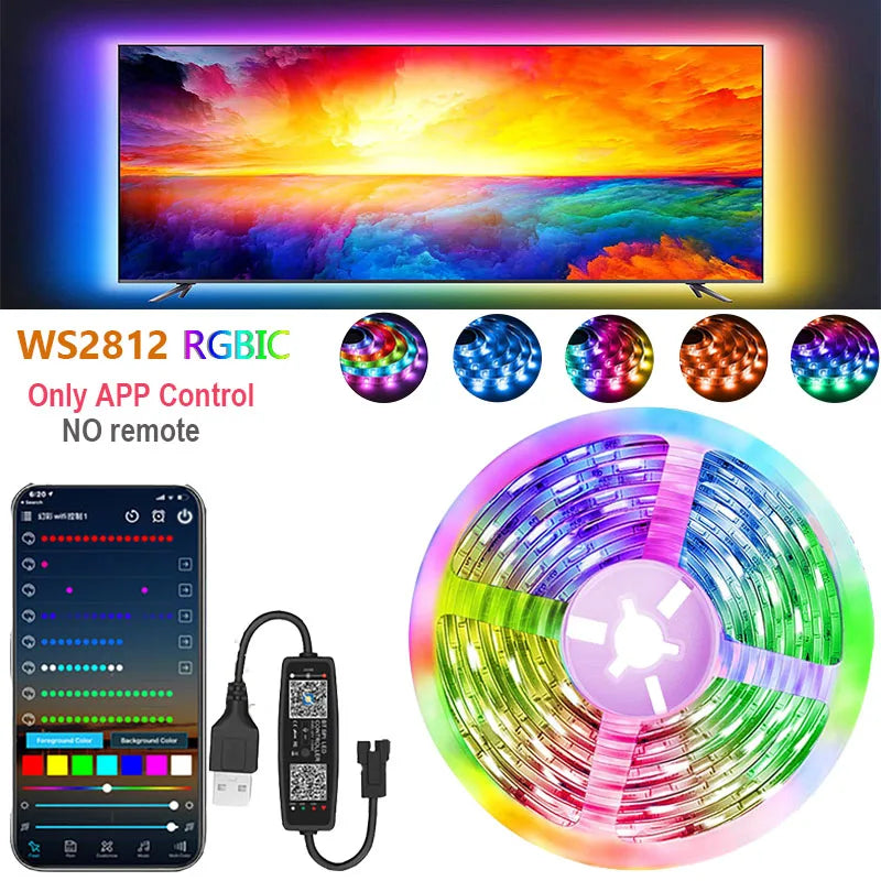 ruban led multicolore moderne adhésif télécommande bluetooth 5v led individuelles bleu vert rouge violet