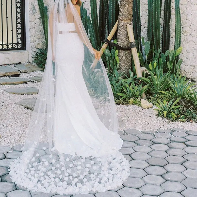 voile mariée blanc fleurs blanches classique prom wedding bohème romantique original trendy daily