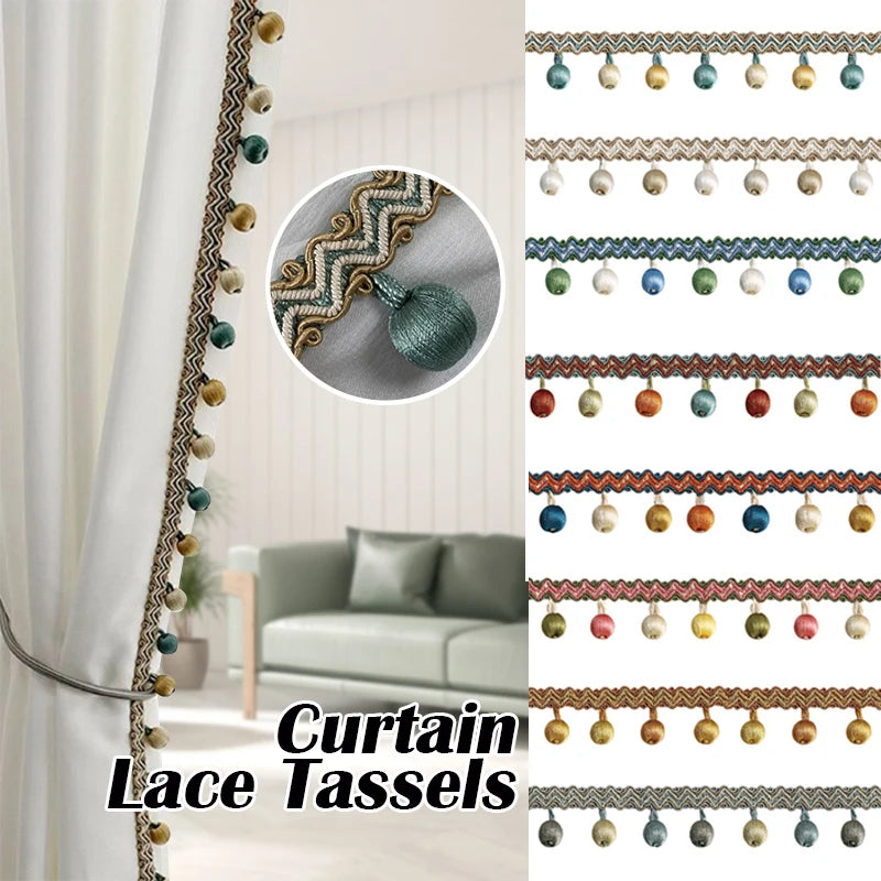 ruban rideau pompons vert doré élégant décoration partie zigzag coton polyester