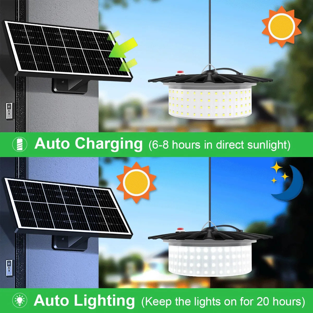 Lampe solaire pour abri de jardin avec cordon 5 mètres