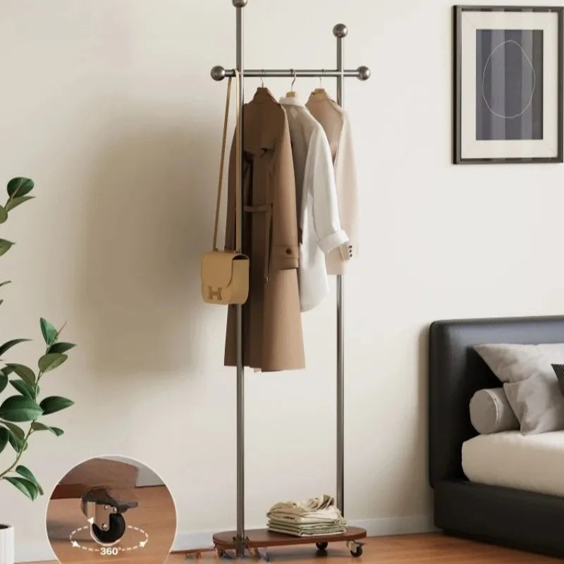 porte manteau moderne acier inoxydable gris roulettes vintage fonctionnel entrée chambre coucher