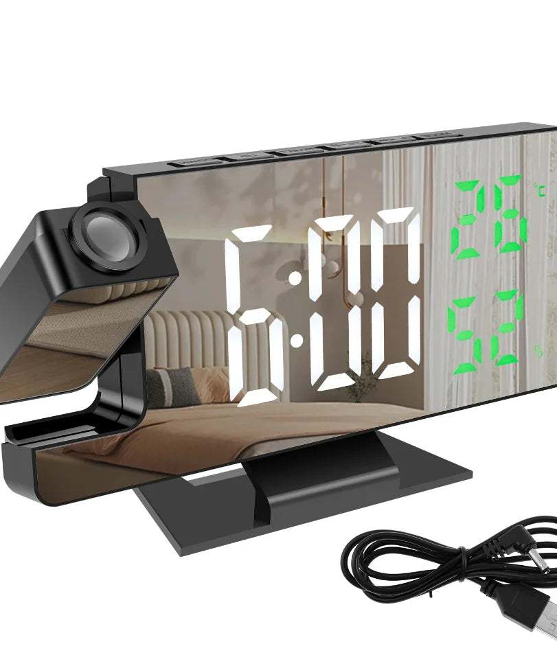réveil projecteur miroir minimaliste noir blanc écran led vert moderne support table