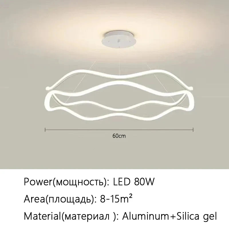 suspension lumineuse contemporaine blanc doré ondulée moderne fixée chaînes lumière chambre salon