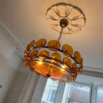 Suspension lumineuse moderne or vert orange disques translucides chaîne métallique chambre salon étude hall