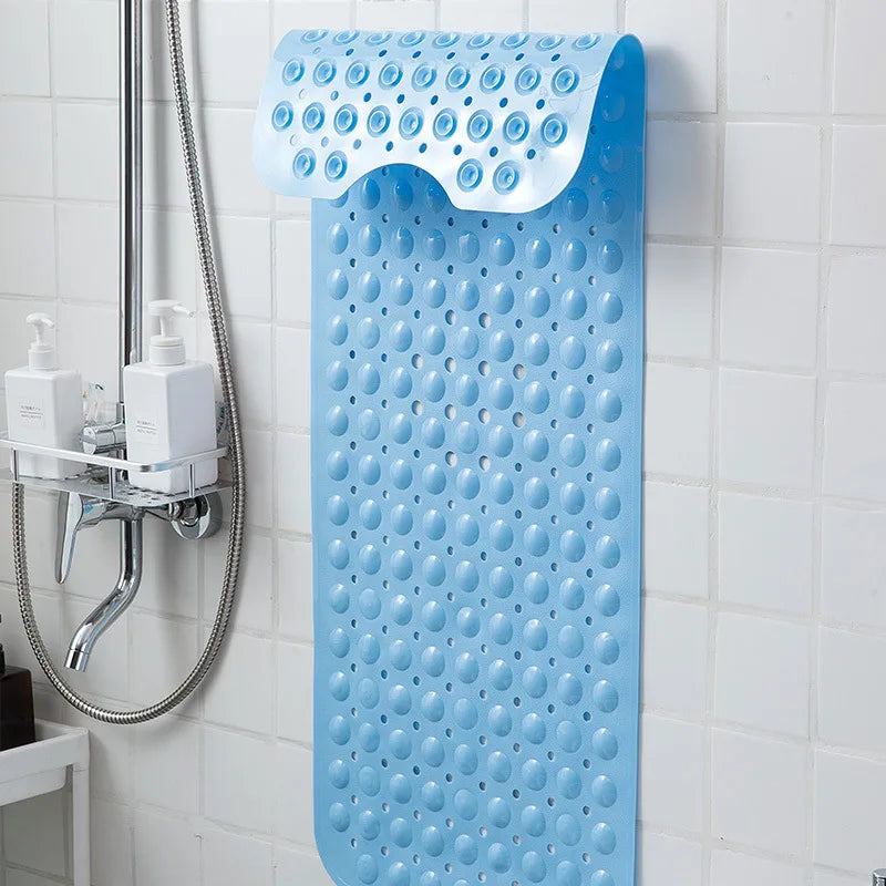 tapis bain antidérapant 40x100cm bleu clair rose pâle blanc noir moderne perforations adhésif salle