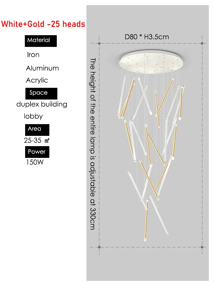 Suspension lumineuse contemporaine minimaliste noir blanc led 108w adjustable 350cm