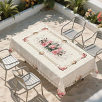 nappe table fleur rose beige clair classique romantique imperméable machine réutilisable 140x140cm 180x140cmextérieurhôtelmarriagesbanquet