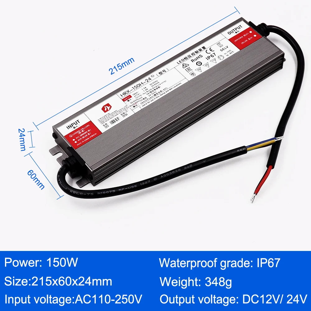transformateur électrique led 12v 24v ip67 gris rayures clips câbles