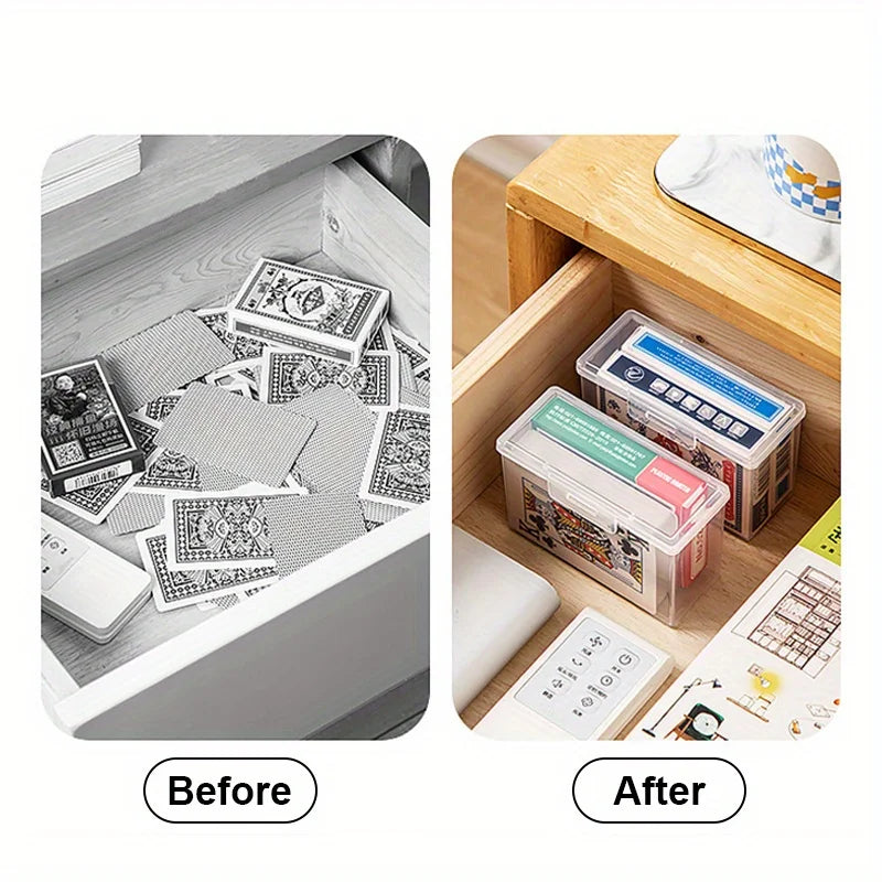 boîtes rangement cartes jouer transparentes classiques poignée intégrée organisation tiroirs bijoux compactes économiques espaces