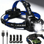lampe frontale led rechargeable étanche haute luminosité zoomable noir bleu moderne