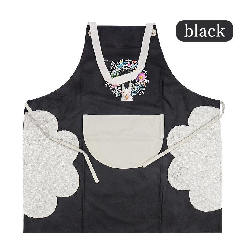 tablier imprimé floral lapin noir rose gris beige moderne décontracté élastique ajustable poche avant
