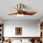 ventilateur moderne led télécommande lumière marron bois pales argentées minimaliste