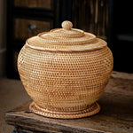 panier rotin tissé main couvercle rangement thé fruit gâteau snack naturel traditionnel artisanal