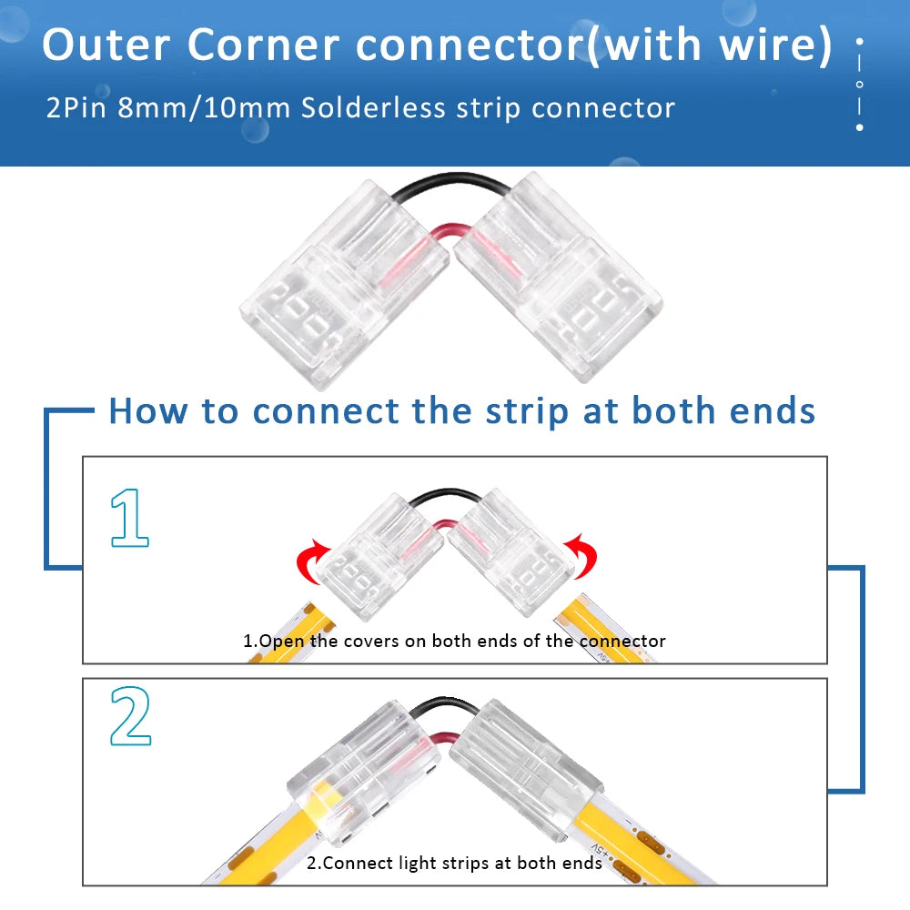 connecteurs led rubans flexibles transparents clips broches 12v 24v certifiés ul rohs