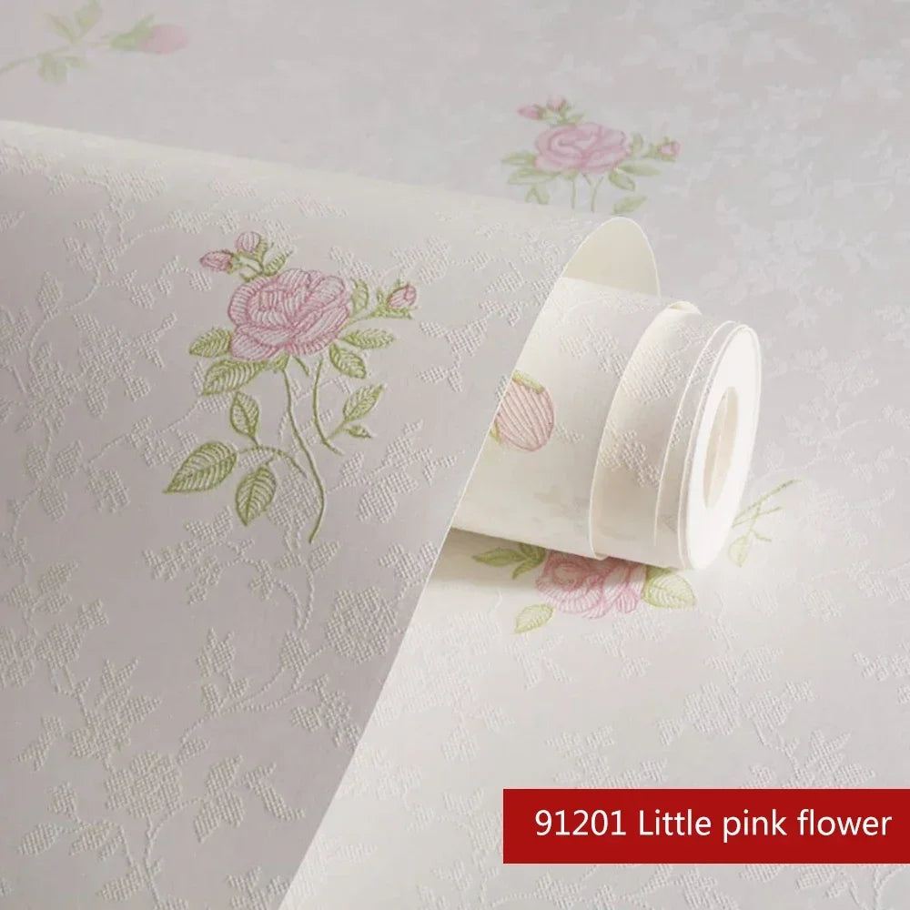 papier peint floral texturé blanc cassé rose violet bleu vert chambre salon étude enfants