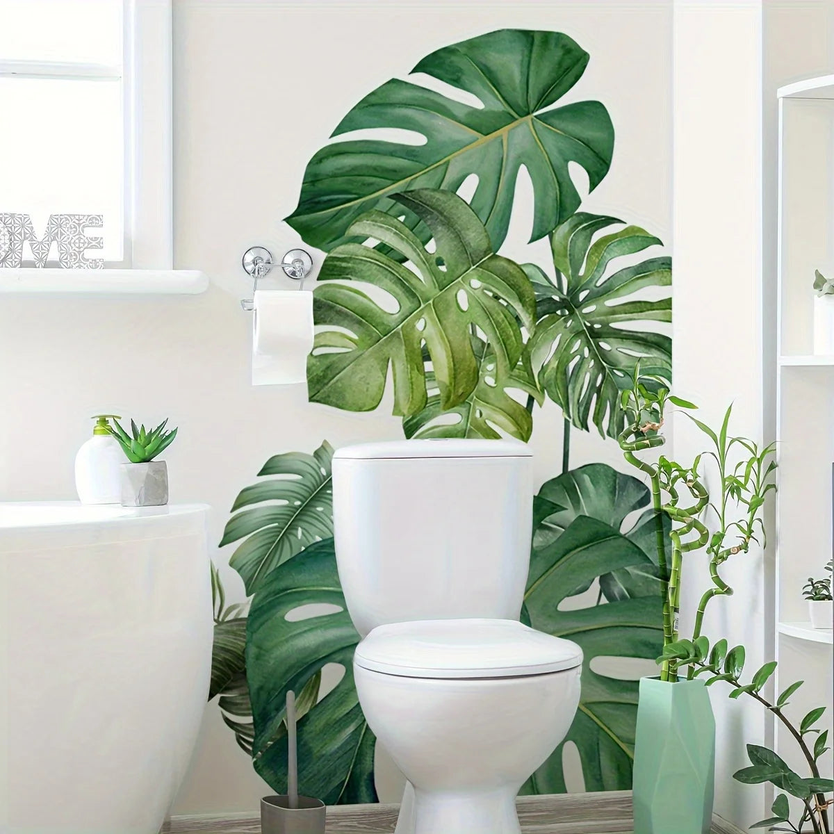 sticker mural moderne feuilles tropicales monstera brillantes facile appliquer pièces végétal adhésif maison