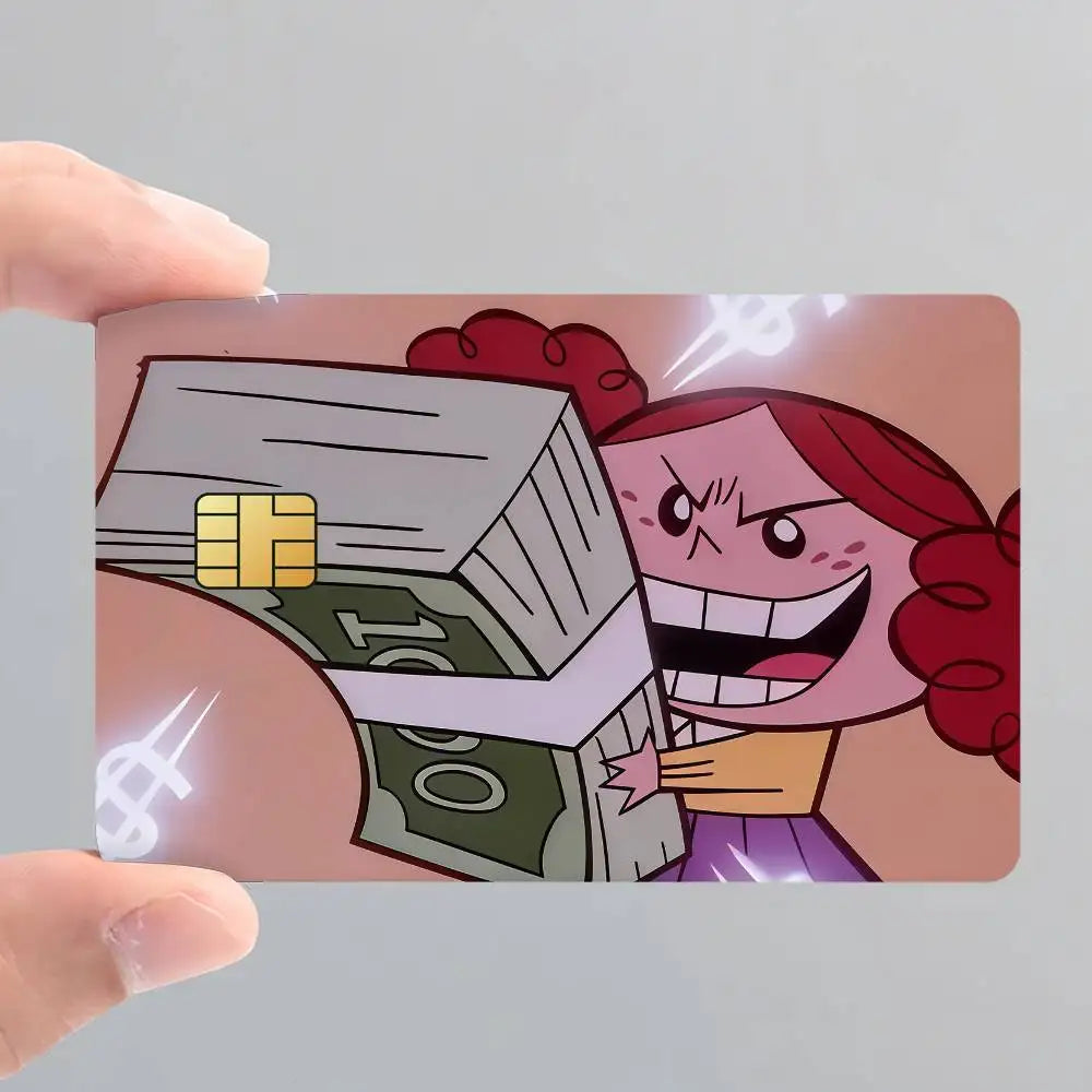 autocollants carte bancaire fille dessin animé argent waterproof résistant traces pièces