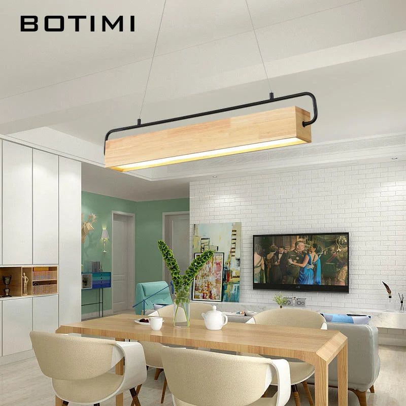 lampe suspendue moderne bois naturel finition minimaliste pendentif chaîne métallique chambre salon étude