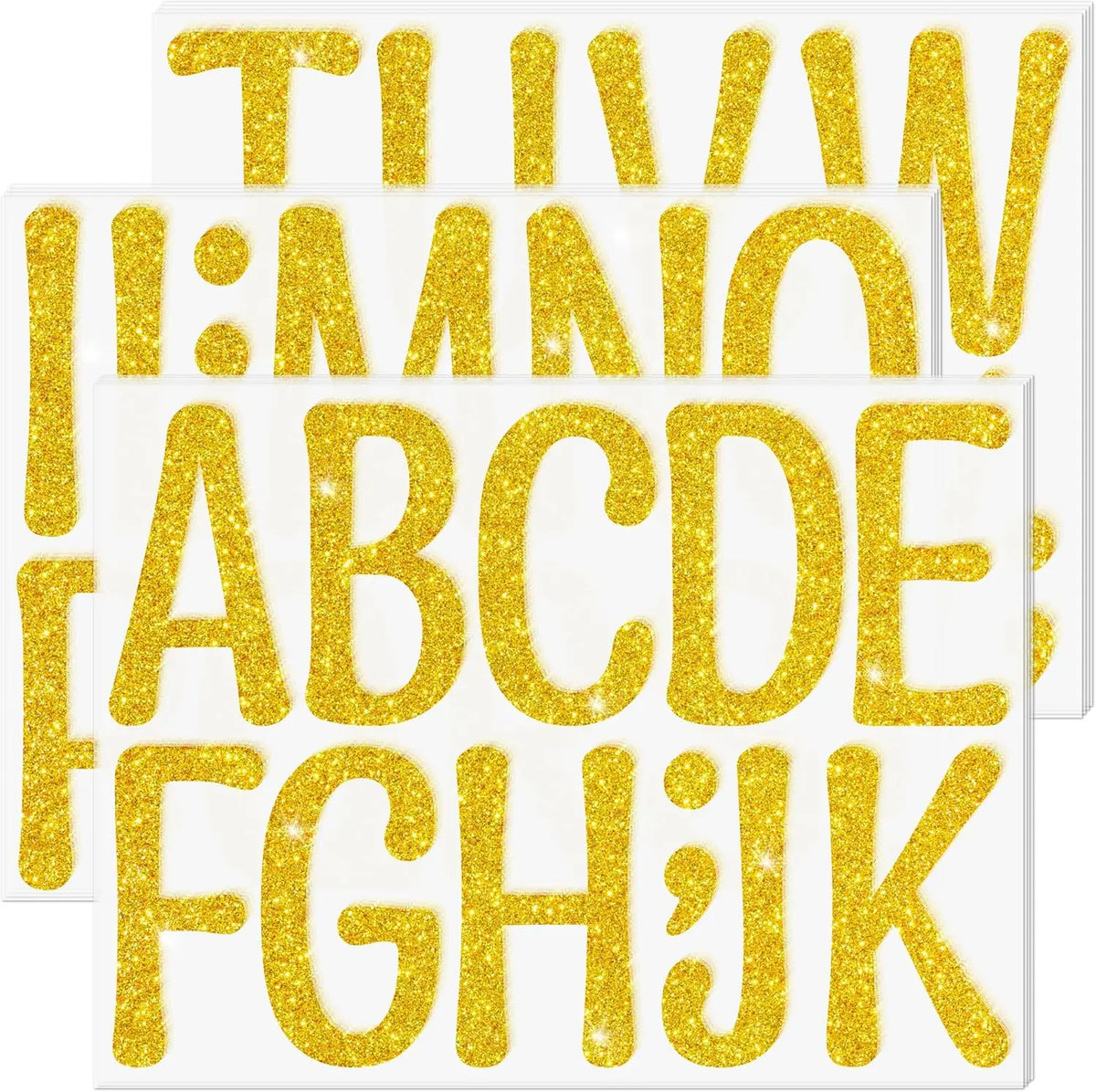 lettres autocollantes paillettes or alphabet complet moderne décoration fêtes classe boîte lettres transparentes élégantes