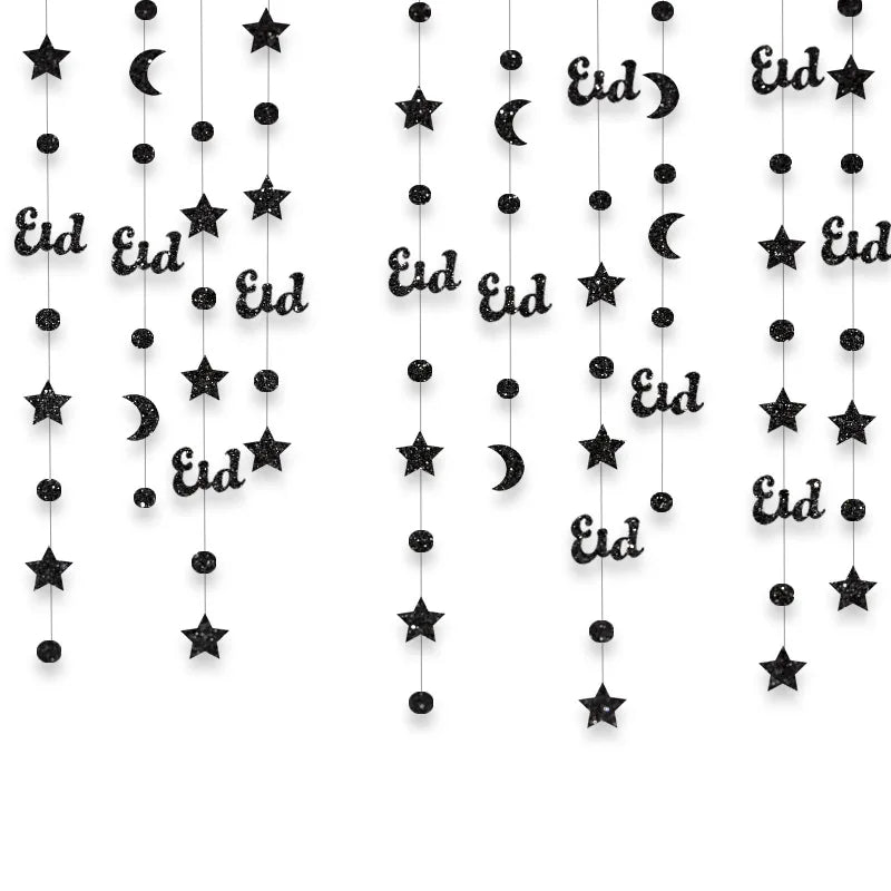 guirlande étoiles lunes lanternes or argent effets scintillants décoration eid mubarak festive intérieur