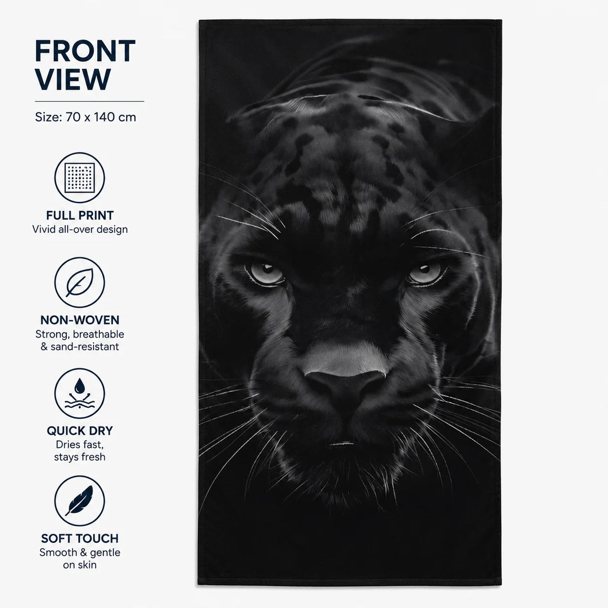 serviette plage imprimé jaguar noir moderne grande taille absorption rapide polyester haute qualité