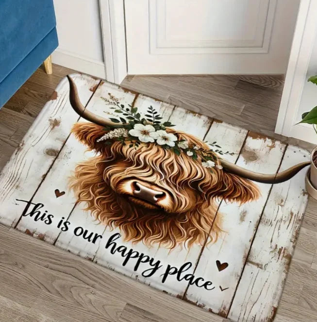 tapis bienvenue vache fleurs géométrique antiplis résistant extérieur salon chambre bain moderne polyester