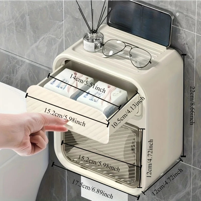porte rouleau papier toilette rangement compartiments transparents moderne minimaliste adhésif rouleaux lunettes diffuseur smartphone