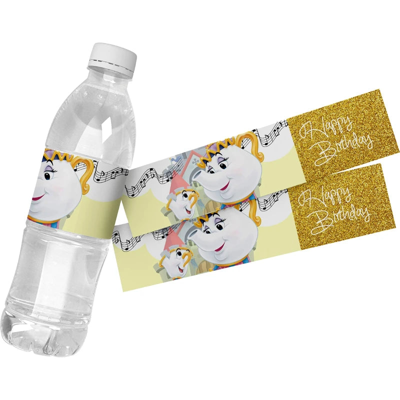 étiquettes autocollantes transparentes dorées bouteilles d'eau anniversaire princesse disney doré musical rose orné fêtes