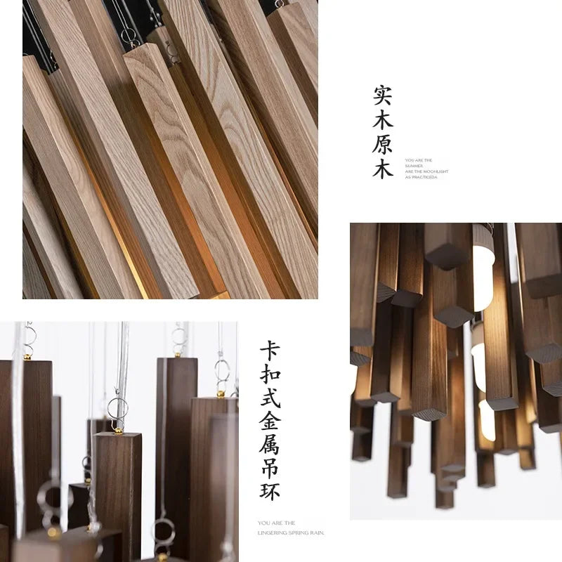 suspension lumineuse bois moderne ligne verticale marron clair finition brillante led scandinave