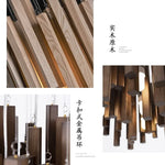 suspension lumineuse bois moderne ligne verticale marron clair finition brillante led scandinave