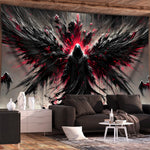 tapisserie murale ailes oiseau rouge abstraite noire contemporaine 150x180CM machine lavable polyester Jacquard