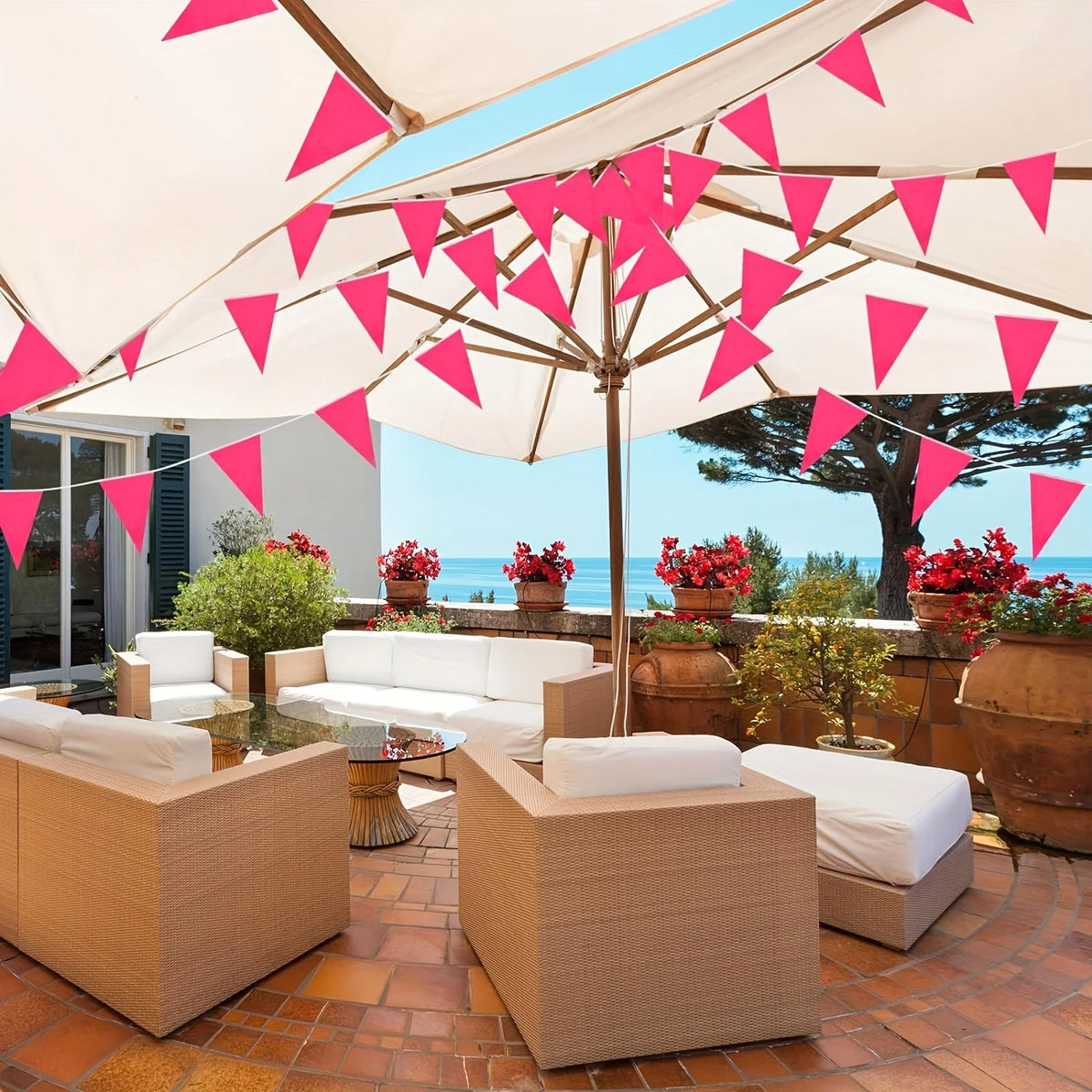 décoration festive guirlande triangles rose vif anniversaire carnaval été automneextérieur