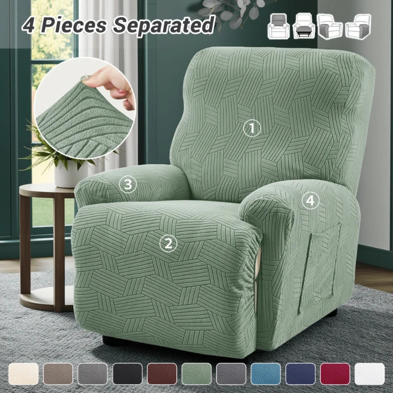 housses fauteuil inclinable vert clair rayures moderne adhésif poche extensibles polyestère lavable printemps été