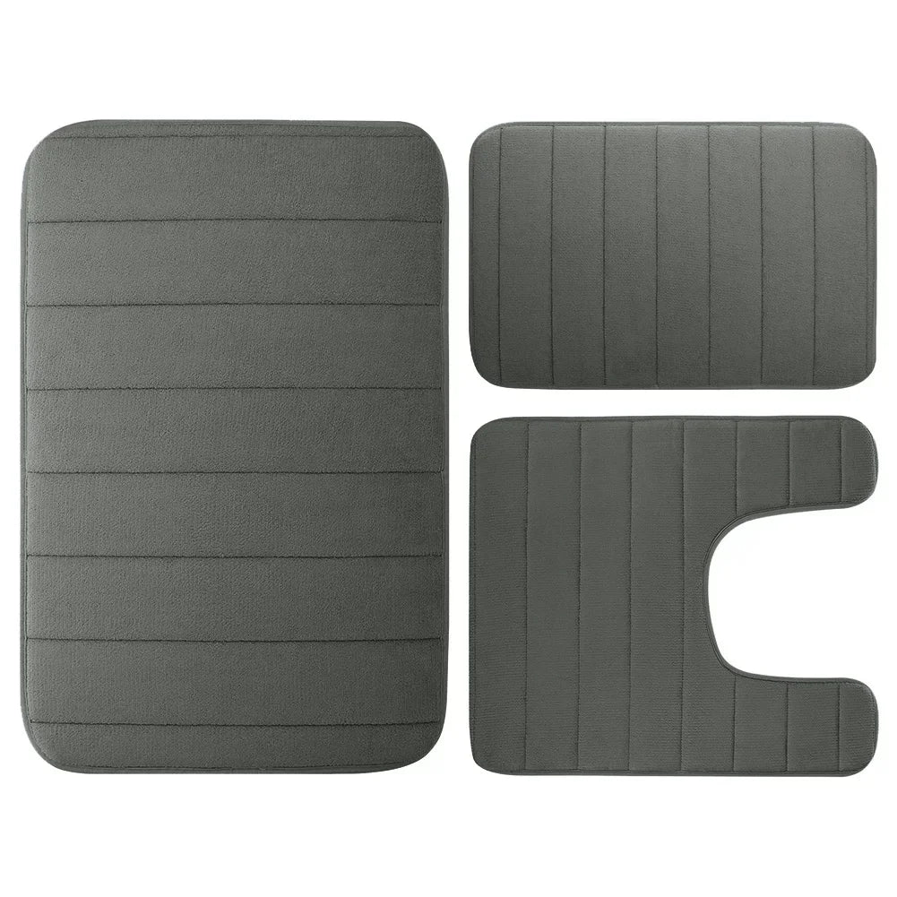 tapis bain mousse mémoire forme absorbant antidérapant moderne rayé beige clair salle bain lavable