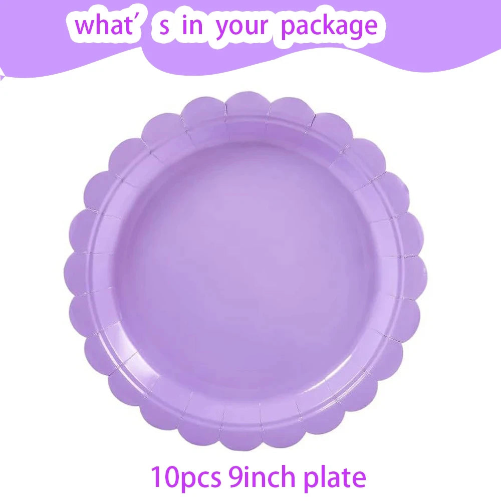 vaisselle jetable violet pastel assiettes gobelets serviettes nappe festive anniversaire mariage baptême