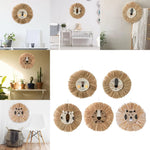 Décoration murale en paille tressée main avec motif lion vue de face