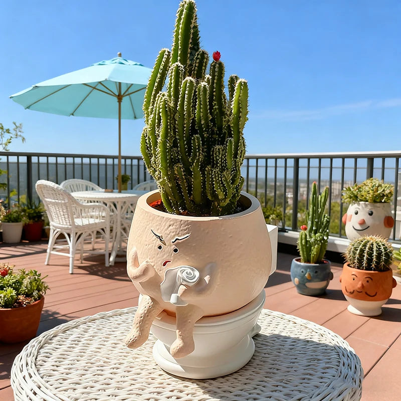 pot fleurs résine forme toilette cactus divers couleurs humour décoration jardin original