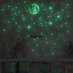 Stickers muraux étoiles lune points bleus verts blancs adhésifs chambre enfant décoration moderne glow