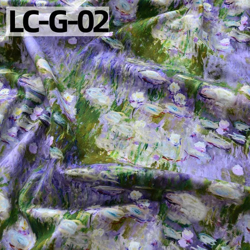 tissu imprimé coton biodegradable 145x50cm paysages fleurs abstrait impressionniste vert bleu rose