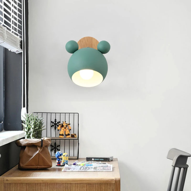 applique murale moderne rose noir blanc vert oreilles rondes lumineuse chambre salon entrée vis