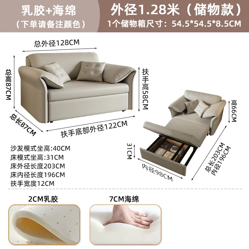 canapé lit moderne bois tissus composites beige clair oreillers multifonctionnel salon maison