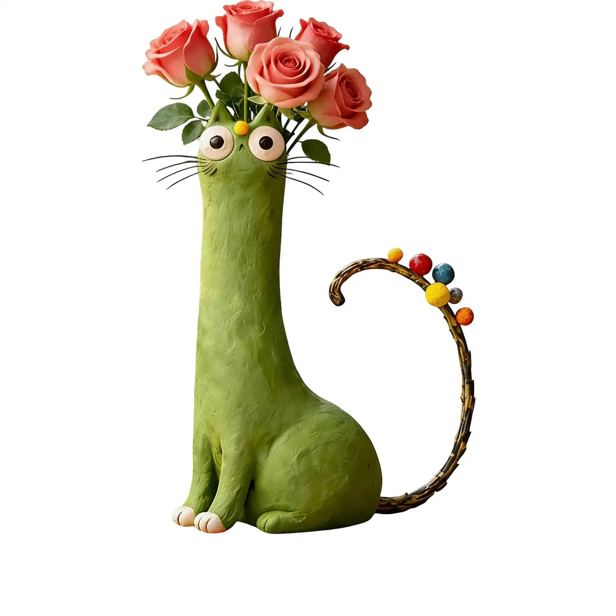 vase chat forme murale résine coloris vert jaune orange décor maison animalier cartoon fleuri
